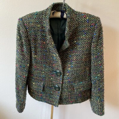 VTG Herbert Grossman Women’s 6 Green Blazer Tweed Jacket Lined Union Made USA - Image 1 of 4