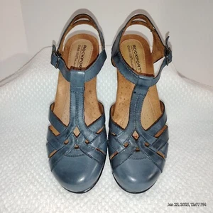 Rockport Cobb Hill Blue Leather Upper. Women's Size 5.5M. Aubrey T-strap 2"... - Picture 1 of 15