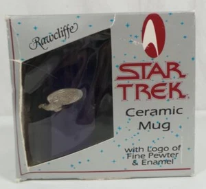 STAR TREK 16OZ CERAMIC MUG PEWTER LOGO HAND-PAINTED ENAMEL RAWCLIFFE 1994 NEW - Picture 1 of 11
