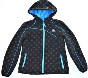 Snozu Jacket Fleece Lined Hooded Jacket For Girls Black Gray Polka Dot Blue Trim - Picture 1 of 7