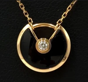 18k Rose Gold Cartier Amulet Pendant Necklace with Onyx, Diamond, and Box - Picture 1 of 10
