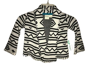 NWT Roxy Girl Sweater Jacket Black and White Size 2 - Picture 1 of 2