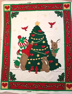 2 Weilwood Pannello Tessuto Albero di Natale Orsacchiotto Coniglietto Cervo Uccellini 35"x43" Vintage - Foto 1 di 5