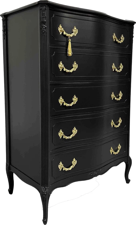 Cómoda Highboy estilo francés de mediados de siglo de John M. Smyth Co. en negro - Nueva P Foto 1 de 4