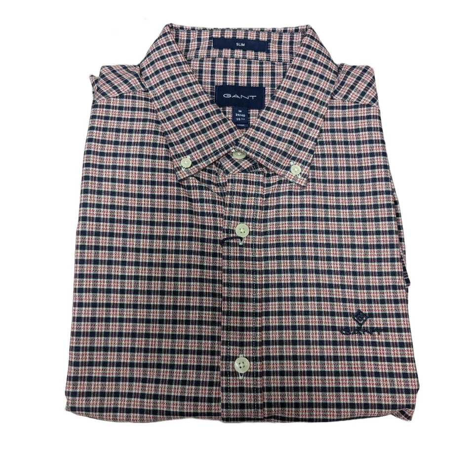 Camisa GANT Caoba Roja Brezo Oxford Micro Cuadros Calce Ajustado 3058302 Talla M Nueva con Etiquetas Foto 1 de 1