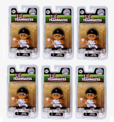 6 Lil Teammates MLB Colorado Rockies Pitcher Action Figure Rotating Head, Hands Cover