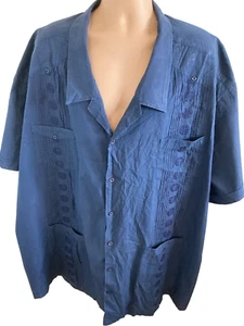 Guayabera Cuban Shirt Men's Navy blue 38" pit to pit short sleeve 8XL - Picture 1 of 8
