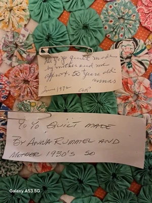 Vintage Hand Sewn 96" x 77" Queen YO YO Quilt Coverlet Blanket 1930' Cotton - Image 1 of 4