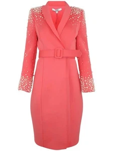 NWT Gorgeous Badgley Mischka Embellished Coat Dress - Coral Sz10 $500 Retail - Picture 1 of 21