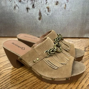 Baretraps Sparrow Leather Fringe Studded Open Toe Chunky Slip On Heels Size 6 - Picture 1 of 11
