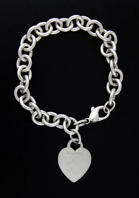 Tiffany & Co Sterling Silver Heart Tag Chain Bracelet 7" Broken Spring Clasp - Image 1 of 4