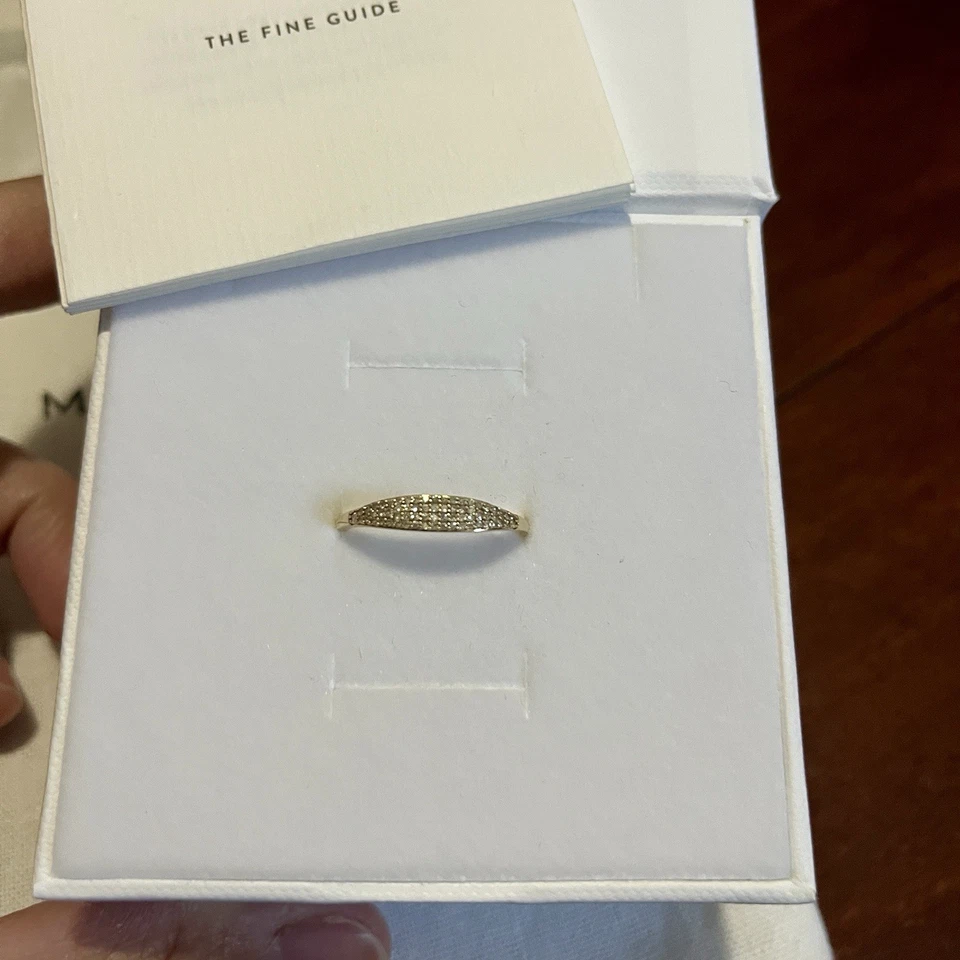 Mejuri Pave Diamond Slim Signet Ring 14k Yellow Gold Size 9 Fine Jewelry - Image 1 of 4