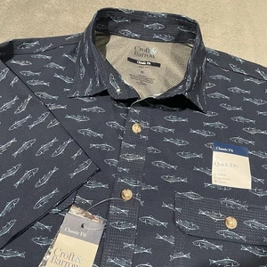 Croft & Barrow Shirt Mens M Blue Fish All Over Print Quick Dry Vented Outdoor - Picture 1 of 8