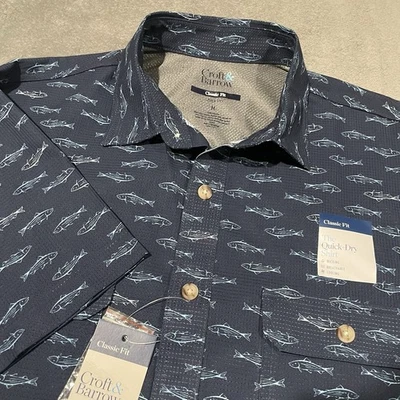 Croft & Barrow Shirt Mens M Blue Fish All Over Print Quick Dry Vented Outdoor - Image 1 of 4