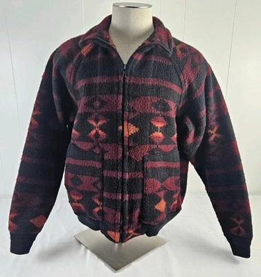 WOOLRICH Men's Size L? XL? Wool Red Black Aztec Southwest Jacket Full Zip Note! - Image 1 of 4
