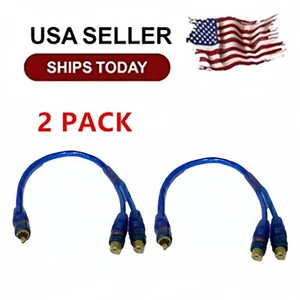 2er Pack Cinch Y Splitter Audio Klinke Kabel Adapter 2 Buchsen auf 1 Stecker blau - Bild 1 von 2