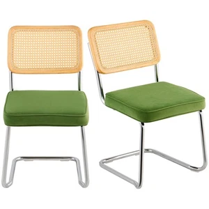 Rattan Chairs Outdoor Patio Furniture Dining Chair 2PCS with Cushion Green - Picture 1 of 12