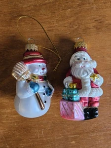 Christmas Tree Ornaments, Blown Glass, Santa, and Frosty The Snowman - Picture 1 of 6