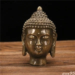 Pure Copper Buddha Head Desktop Ornament Antique Living Room Home Decoration - Picture 1 of 3