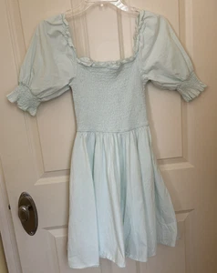VESTIDO DE LLUVIA AZUL BOHO/PRADERA manga corta RUCHED para mujer pequeño - Imagen 1 de 5