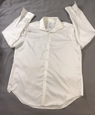 Calvin Klein Shirt Mens 17.5 34/35 White Slim Fit Non Iron Stretch Collar - Image 1 of 4