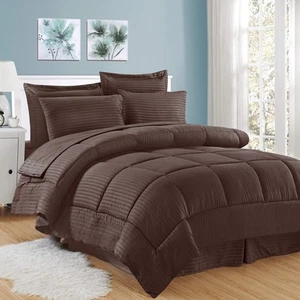8 Piece Bed In A Bag with Dobby Stripe Comforter, Sheet Set, Bed Skirt, and S... - Picture 1 of 1