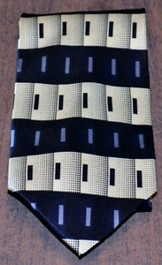 FRANCO DI NAPOLI Ivory Black Silver Geometric Patterned 100% Silk Tie - Picture 1 of 3