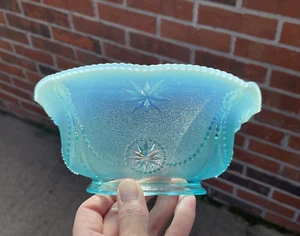Antique Vtg Fenton Blue Opalescent Glass Lamp Shade Gas Oil Kerosene 4" Fitter - Picture 1 of 23