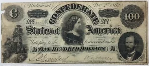 Confederate States (CSA) - Lucy Pickens - $100 Dollars 1862 - Type-49 - Scarce! - Picture 1 of 2