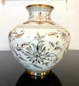Large WILLIAMS SONOMA HOME Hand Painted Vase 12" Gold & White Rare - Picture 1 of 13