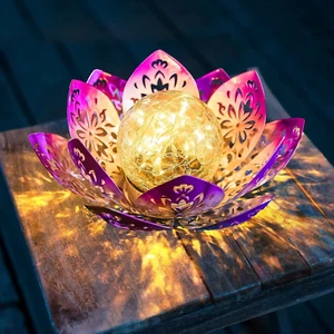 Solar Garden Lights Outdoor Decorative - Bright Lotus Flower Table Lamp, Waterpr - Picture 1 of 12