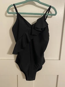 Old Navy Girls Size 6/7 Small Ruffle Trim One Piece Black Swimsuit - Picture 1 of 6