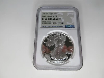 2021 S Eagle S$1 Eagle Landing T-2 PF 67 Ultra Cameo NGC Eagle 35th Anniversary  - Image 1 of 4