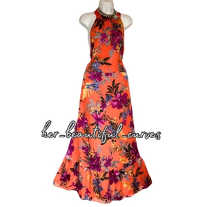 MONSOON HALTER NECK GORGEOUS FLROAL PRINT WEDDING OCCASION PARTY DRESS SIZE 22 - Picture 1 of 7