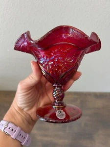 Fenton Museum Collection Red Iridescent Daisy Compote Candy Dish Nut Dish - Picture 1 of 8
