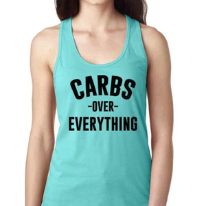 Carbs Over Everything Canotta Donna Allenamento Dieta Palestra Ratto Paleo Cardio Yoga - Foto 1 di 4