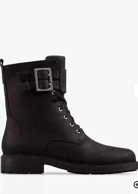 Clarks Ladies Orinoco 2 Leather Wide Fit Lace Up Ankle Boots Black Leather 4.5 E