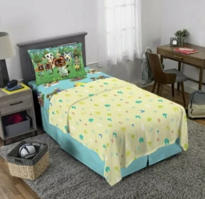 NEW Animal Crossing New Horizons 3pc Twin Bedding Fitted Sheet Set Pillow Case - Image 1 of 4