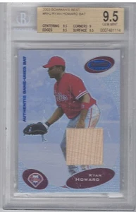 Tarjeta de novato BGS Gem Mint 9.5 2003 Bowman's Best Ryan Howard juego usado bate - Imagen 1 de 1