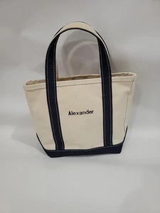 Vintage LL Bean Navy Blue Trim Mini Boat Tote Canvas Bag USA Made 12" Alexander - Picture 1 of 9