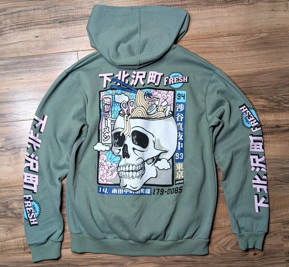 Moletom Pulôver Fresh Laundry Ramen Skull Hoodie Masculino Tamanho XL Adulto Verde - Imagem 1 de 3