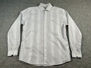 Lacoste Dress Shirt Mens 44 Extra Large White Stripes Long Sleeve Crocodile Logo - Picture 1 of 12