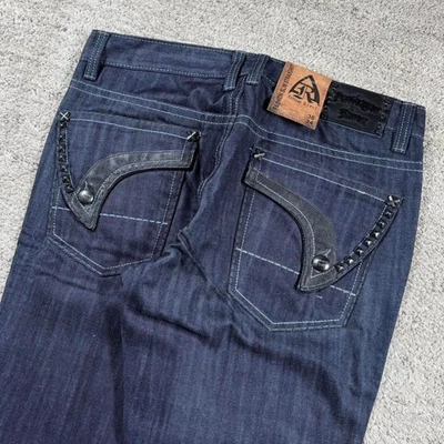Pantalones de mezclilla patinador con tachuelas adornados bota recta grunge remache antiguos nuevos con etiquetas Foto 1 de 4