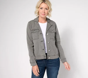 Denim & Co. Classic Denim Jacket With Pockets-Dk Gray Wash-Large-NEW-A657870 - Picture 1 of 2
