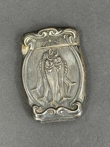 Antique Sterling Silver Vesta Case Art Nouveau Repousse Fisherman’s Catch RARE - Picture 1 of 5