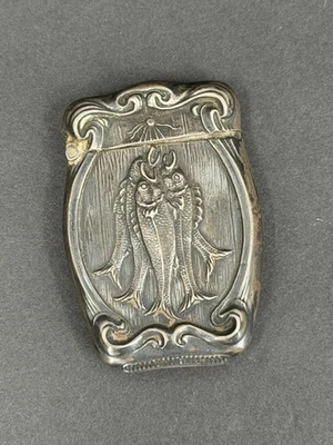 Antique Sterling Silver Vesta Case Art Nouveau Repousse Fisherman’s Catch RARE - Image 1 of 4