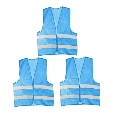 Reflective Mesh Design Security Vest  Traffic Safety Sky-Blue Color 3pcs Foto 1 de 3