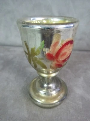 JOLI COQUETIER EN VERRE EGLOMISE, peint, ancien. - Photo 1/4