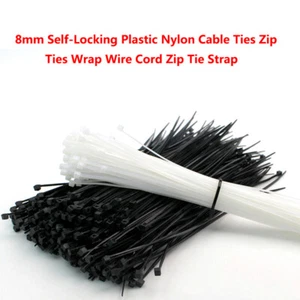 Bridas de cable de nylon de plástico autoblocantes de 8 mm Lazos de cremallera Envolver cable de alambre Correa de corbata de cremallera - Imagen 1 de 12