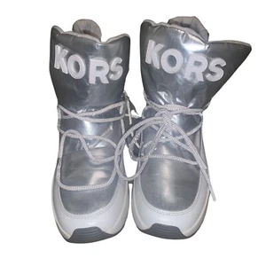 Michael Michael Kors Cassia Metallic Nylon and Leather Boot SILVER Size 7M - Picture 1 of 4